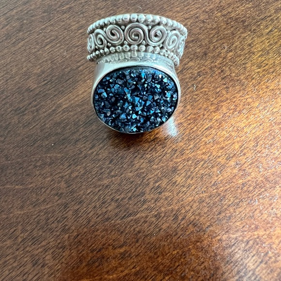 Solid SS Midnight Drusy Bold Ring, Size 7 - Picture 4 of 5